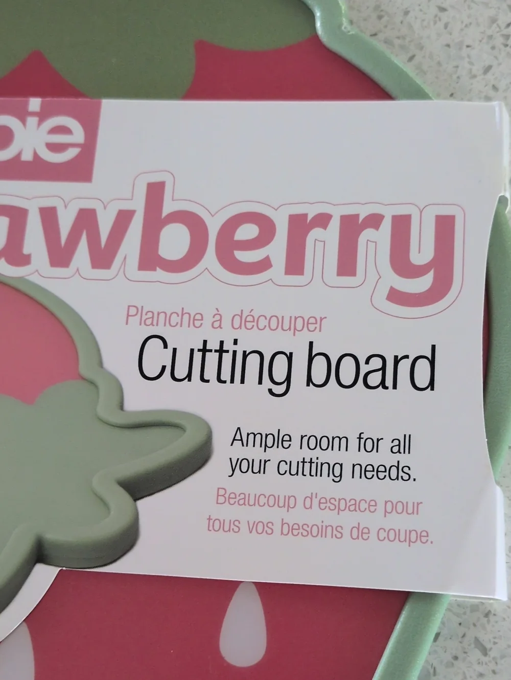 Joie Strawberry-Shaped Cutting Board in Pink with Mint Trim New